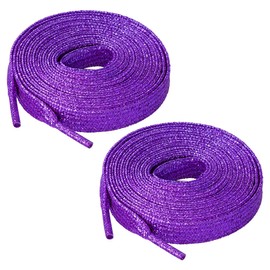 Marrywindix 2 Pairs Glitter Flat Shoelaces 43 Inch Shinny Metallic Shoe Laces for Sneakers Skate Boots Sport Shoes (Purple)