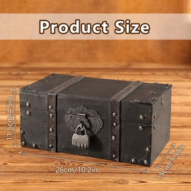 QINGYIWL Mini Treasure Chest Wooden 26 x 15 x 11.5cm Vintage with Lock Storage Treasure Chest for Storage and Decorating for Children's Birthday