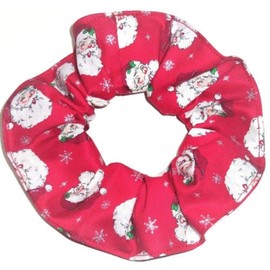 Santa Claus Red Glitter Fabric Hair Scrunchie Handmade by Scrunchies by Sherry