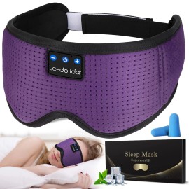 LC-dolida Bluetooth Sleep Mask Headphones Purple Silk 2 in 1 Block Light for Better Sleep