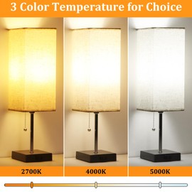 Dott Arts Table Lamp Set of 3, 3-Color Bedside Lamps with Pull Chain, AC Outlets, 18'' Night Light, Black