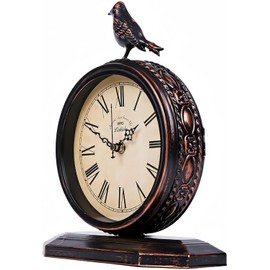 Sveudvdis Retro Mantel Clock, Table Top Bird Clock, Antique Metal Silent-Non-Ticking Clock,Desk Clock for Living Room, Bedroom, Office, Desktop Decoration