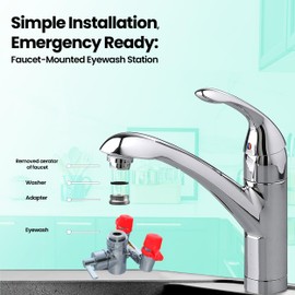 TidyFriend Eye Wash Kit - Faucet Mounted Emergency Eye Wash Station Sink Attachment -1x Continuous Flow Eyewash Station,3X Common Sink Adapter,2X Inspection Tag,1x Emergency Eye Wash Station Sign