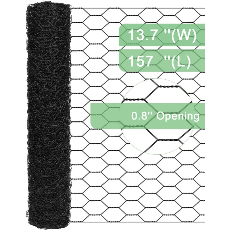 vensovo Garden Poultry Black Chicken Wire, 13.7"x157" Mesh Fence for