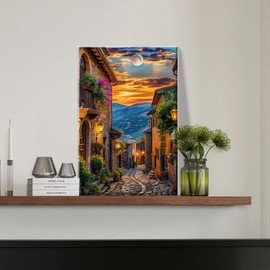 JOOZ Paint by Numbers Kit for Adults Landscape Paint by Number with Frame Town Street Paint by Number with Easel Moon Oil Painting Kits for Gift Home Wall Decor 7.87x11.81 Inch