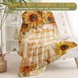 ainori - Manta de regalo de cumpleaños para mujeres y niñas con girasol, manta de franela suave con flor rústica y mensaje inspirador, regalo único para mamá, esposa, hermana, abuela, decoración de