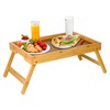 Asuthzon Bed Tray Table for Eating with Folding Legs, Bamboo