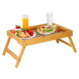 Asuthzon Bed Tray Table for Eating with Folding Legs, Bamboo Breakfast Table in Bed for Eating on Couch, Bed, Laptop Computer Tray(Bamboo, Medium)