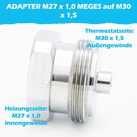 BLUMKRAFT Metal Adaptor for MEGES Radiator M27 x 1.0 Prototype to M30 x 1.5 for Thermostat/Thermostat Head M30 x 1.5 Plug
