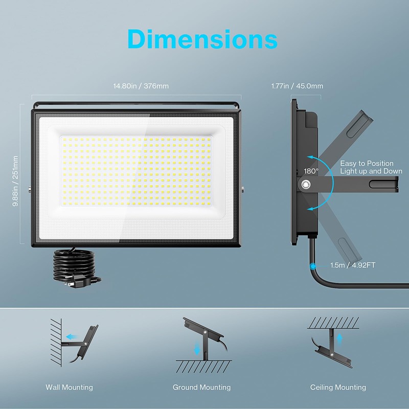 Olafus 2 Pack 300W LED Flood Light Outdoor, Super Bright