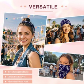 Luckyvestir Bandanas for Women Men Headband Soft Cotton Head Scarf for Hair Wraps Multi-purpose 21" Square Floral Bandana (black,white,dusty)
