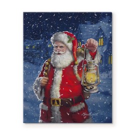 Christmas Canvas Wall Art Decor - 20X24 inch Santa Claus Holding Lantern in Snowy Village, Festive Artwork for Room or Office, Rustic Winter Scene Wall Art, Unique Christmas Gift for Seasonal Decor