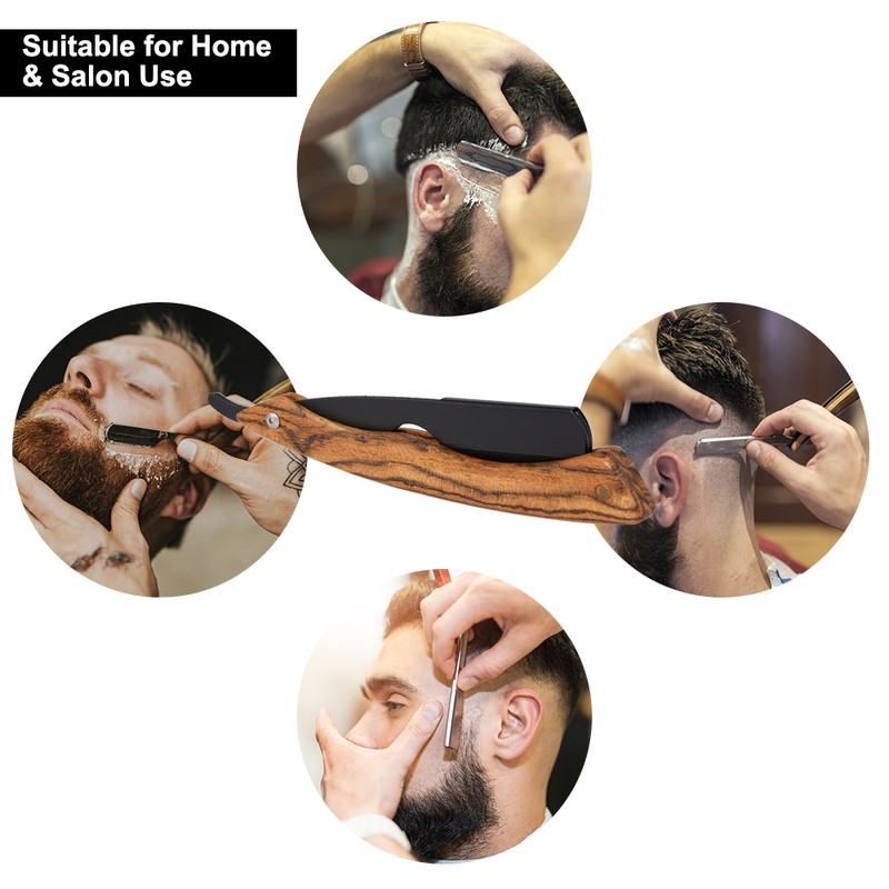 Straight Razor with Wooden Handle Shaving Razor Knife for Beard