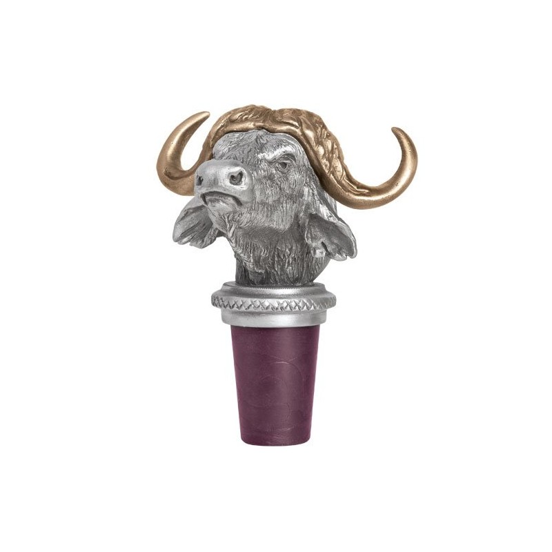 Cape Buffalo Bottle Stopper with Brass Horns | Bottle Topper