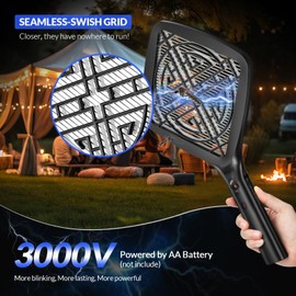 Mafiti Bug Zapper 3000V Mini Electric Fly Swatter with LED Light,Bug Zapper Indoor with Safety Grid for Home,Kitchen&Outdoor Camping-AA Battery Powered (not incl.)