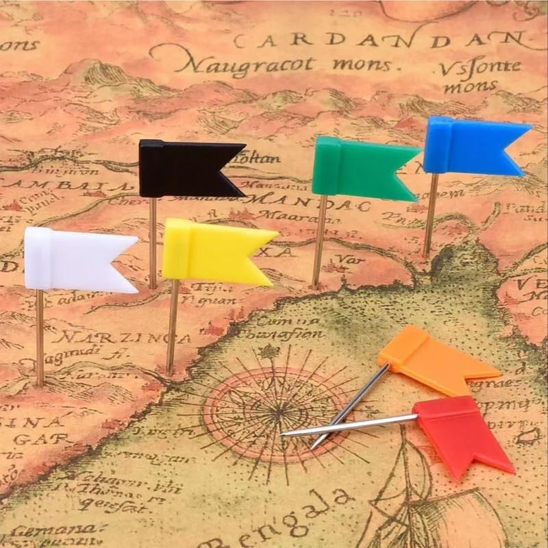 Drawing Pins 100pcs,Yellow Flag Map Push Pins,Travel Map Pins,Push Pins