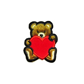Altotux Fuzzy Furry Brown Teddy Bear Red Velvet Heart Embroidered Sew on Patch Applique By Pieces