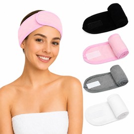 4 Pack Face Wash Headbands for Women, Non-Slip Skin Care Adjustable Velcro Hairband, Stretchable Facial Headband Towel Hair Wrap, Ideal for Washing Face, Makeup, Shower & Spa