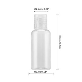 MOUYAT Paquete de 110 botellas de plástico transparente con tapa abatible, botellas de viaje vacías de 30 ml con tapa abatible, mini contenedores de muestra de tamaño de viaje para loción, crema y artículos de cambiador