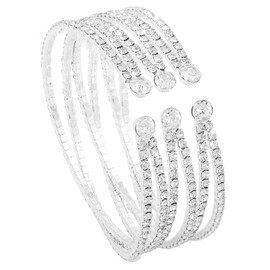 Jojomina Multilayer Sparkling Strand Rhinestone Cuff Bracelet for Women 6 Layers Silver Cuff Bangle Bridal Bracelet for Party Prom Wedding Dating