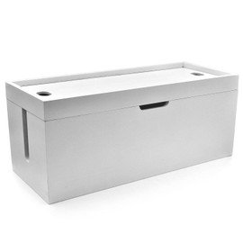 15 inch Bamboo Large Cable Management Box, Cable Box Organizer Cord Box Hider - Power Strip Box Hider Cable Storage Box for Office, TV Wires, Desk Cord Organizer, No Assembley Required, Bamboo (White)