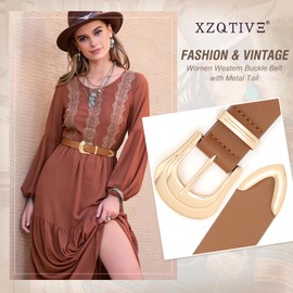 XZQTIVE Women's Leather Belt Plus Size Ladies Western Belt Silver Gold Buckle Black Waist Belt for Jeans Pants Dresses, Brown(gold Buckle), X-Large: fits waist from 37"-40"