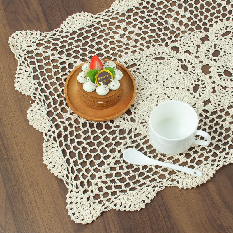kilofly Crochet Cotton Lace Table Placemats Doilies Set, 4pc, Oblong,