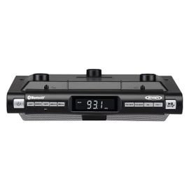 Jensen Modern Wireless Under Cabinet Kitchen Universal Bluetooth Music System, FM Radio, Clock LCD Digital Display, Built-in Hands-Free Mic & Speakers (Includes Mounting Hardware)