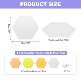 MECCANIXITY Hexagon Acoustic Panels 30x26cm B1 Fireproof Soundproof Foam Panels with 30 Push Pins for Wall Decoration Home Studio Office(White, Orange, Lemon Yellow, Gold)