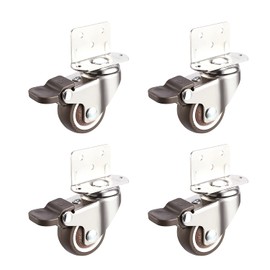 Kozuoan 4 x Furniture Castors with Brake, Swivel Castors with L Mounting Plate, Rubber Castors, Suitable for Cribs, Furniture, Flower Stand (25 mm)