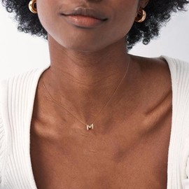 tanguan Bubble Letter Necklace Gold 18K Gold Plated Necklace Initial Necklaces for Women Girls, 31*39MM, Brass, No Gemstone