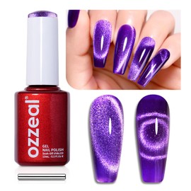 Ozzeal Cat Eye Gel Nail Polish,0.5 Fl Oz Dark Purple Magnetic Gel Nail Polish Spring Summer UV LED Holographic Glitter Gel Nail Polish Diamond Shimmer Sparkle Gel Polish Nail Art DIY Manicure