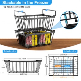 Wrrlors 4 Pack Freezer Organizers Bins,Black Stackable Upright Baskets
