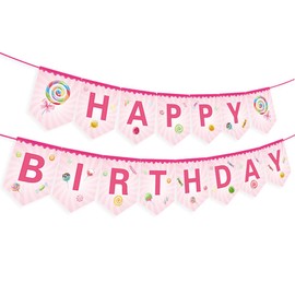 2Pcs Lollipop Happy Birthday Banners Lollipop Theme Banner Lollipops Birthday Party Banner Sign for Sweet Baby Shower Partys Supplies