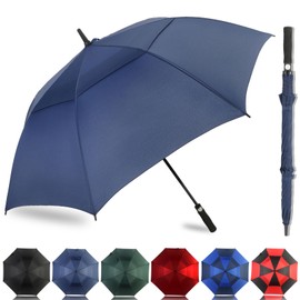 LLanxiry Umbrella Large Golf Umbrellas for Rain Windproof 54/62/68 Inch Automatic Open Double Canopy Oversized Vented Stick Umbrellas for Men and Women (Navy/54in)