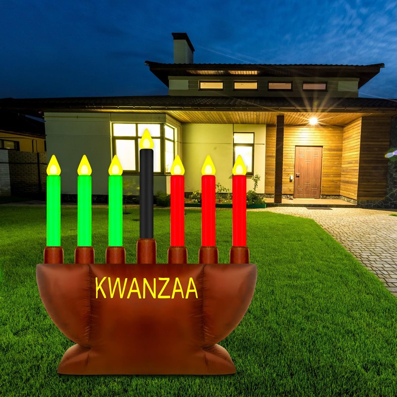 Liliful 8ft Kwanzaa Menorah Inflatable Outdoor Yard Decorations