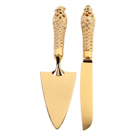 Juego de Cuchillo y Servidor para Pastel, Juego de Cuchillo y Servidor para Pastel Dorado, Aleación de Zinc Delicada Vintage para Boda