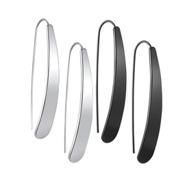 FLYUN Teardrop 18K Gold Earrings for Women - Bar Threader Tear Drop Dangle Long Silver Earrings Rainbow Black Earring Surgical Steel Hypoallergenic and Safe for Sensitive Ears (SILVER&BLACK)