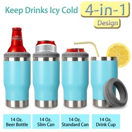 Stepstall 4 Packs Can Cooler Beer Bottle Holder, 4-in-1 Tumbler Cup with Leakproof Lid, Slim Can Bottle Insulators, Double Walled Stainless Steel, 14 OZ Beer Gifts for Men Boys Father