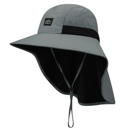 Clape Waterproof Outdoor Sun Hats for Men Wide Brim Safari Boonie Hat with Neck Flap Windproof Bucket Hat with Chin Strap UV Protection Fishing Hat