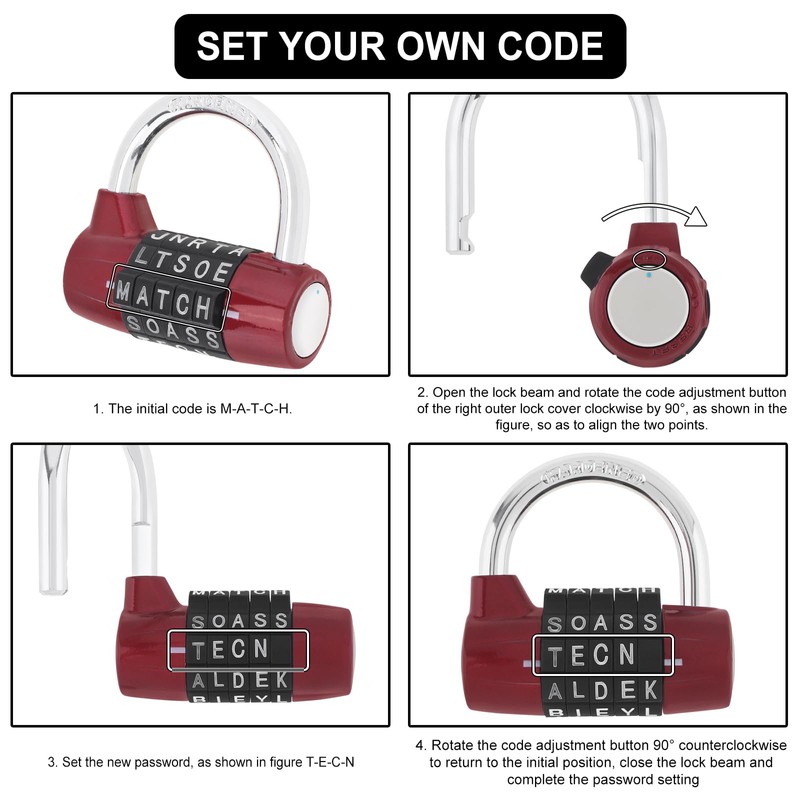 HOJLKLD Gym Locker Lock 5 Letter Word Lock Safety Padlock