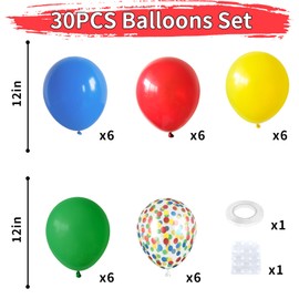 Dagelar Red Yellow Blue Balloons, Rainbow Assorted Latex Balloons, Red Blue Green Yellow with Colourful Confetti Balloons, for Birthday, Festival, Carnival Circus, Robot Blocks, Video Game Party Decor