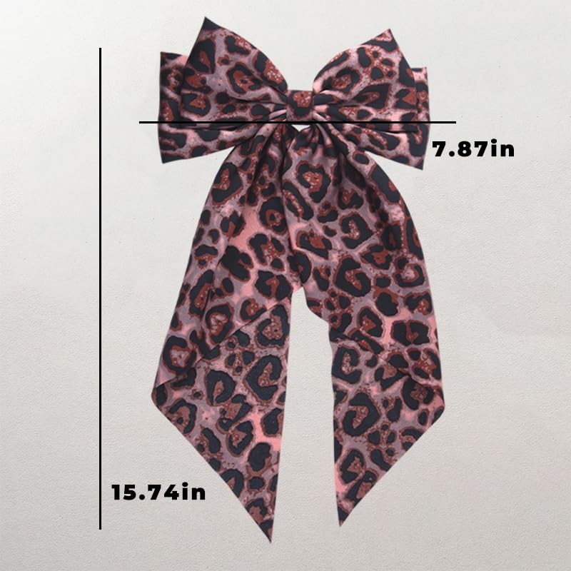 Pink Leopard Hair Bow Clip for Women Big Large Hair