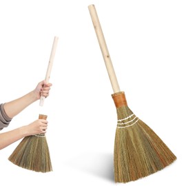 Ckhoid Wedding Broom for Jumping Ceremony, Handmade Natural Whisk Broom with Wooden Handle, Vietnamese Straw Soft Bristle Indoor Sweeper, Removable Design for Living Room, Bedroom Cleaning