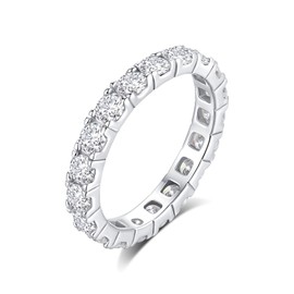 CACESTONE 1.8 CTTW Moissanite Wedding Band Ring, 3mm Width Full Eternity Band Ring for Women, D Color VVS1 Round Moissanite Jewelry 925 Sterling Silver, Anniversary and Birthday Gift, Size 6