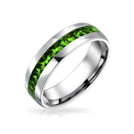 Classic August Birth Month Light Green Crystal Eternity Band Ring In Silver Tone Stainless Steel