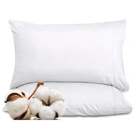 Royale Linens - Juego de 2 fundas de almohada 100 % algodón peinado de fibra larga, ultra suaves, fundas de almohada estándar, 20 x 26 pulgadas, transpirables, frescas y crujientes de percal blanco