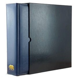 Ursae Minoris Estate Library Deluxe 4 Q-Ring Large Format Binder for Coins, Trading Cards, Stamps, Currency, Bank Notes, Documents, and Other Collectibles - Deep Blue with Black Slipcase