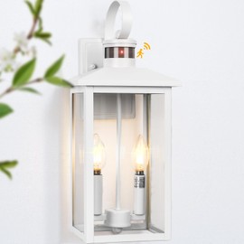 White Motion Sensor Light Outdoor, 18" ETL Listed Outdoor Lights with Sensor Detection, 2-Light Aluminum White Outdoor Light Fixture with E12 Socket, Outdoor House Lights Wall Mount for House