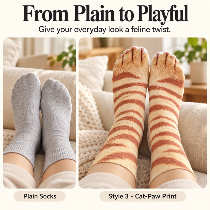 Animal Paw Socks for Playful Everyday Wear – Realistic Cat